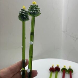 Set of 6 Glass Christmas Tree Drink Stirrers | Holiday Barware Pier 1 Style